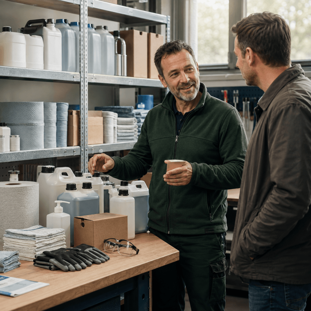 Mitarbeiter berät einen Gewerbekunden zu Industrie- und Werkstattbedarf in Mülheim an der Ruhr.